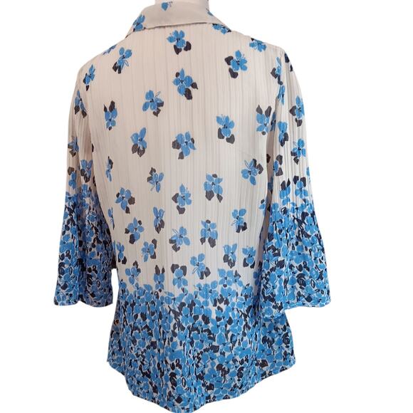 Y2K FASHION BUG Retro Top Blouse Medium Accordion Pleats Flare Floral Bloom Blue - Picture 2 of 8